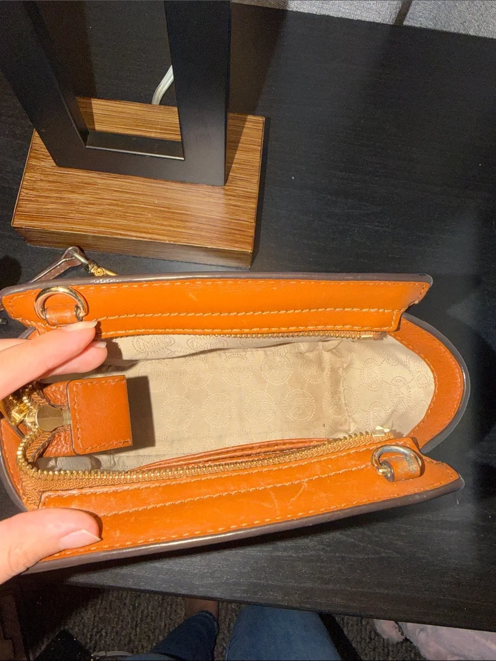 Michael Kors Brown MK Logo Crossbody with Tan Trim